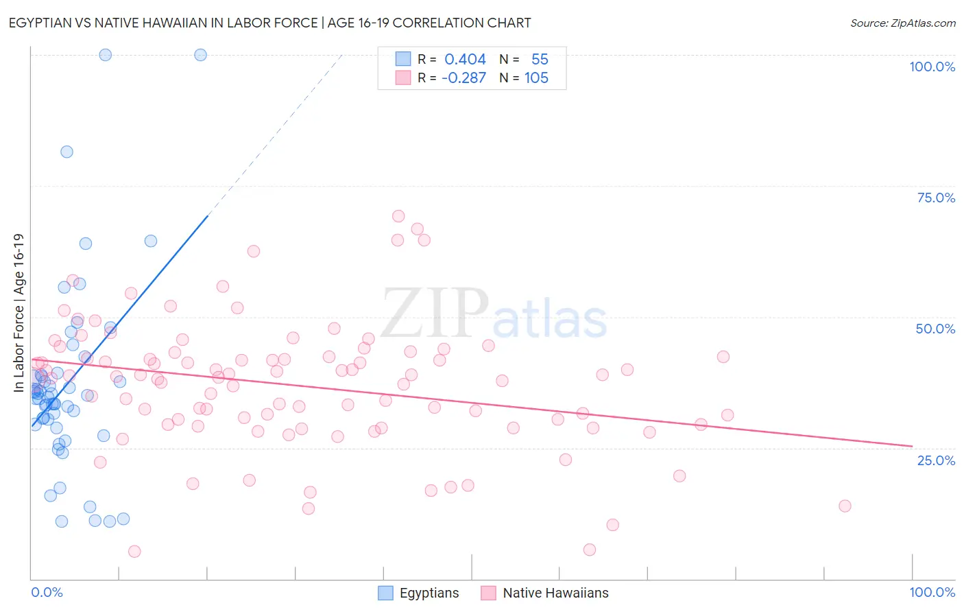 Egyptian vs Native Hawaiian In Labor Force | Age 16-19