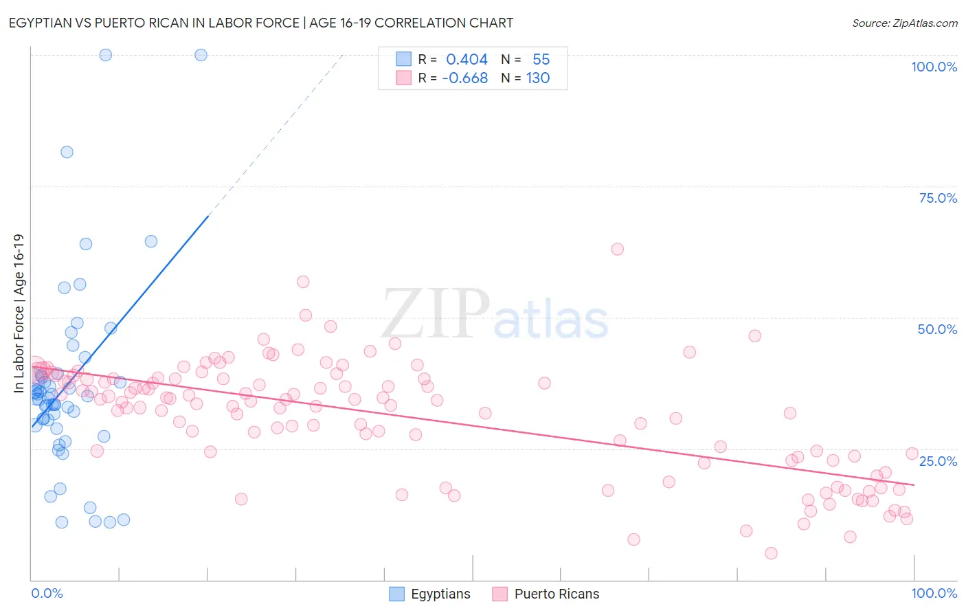 Egyptian vs Puerto Rican In Labor Force | Age 16-19