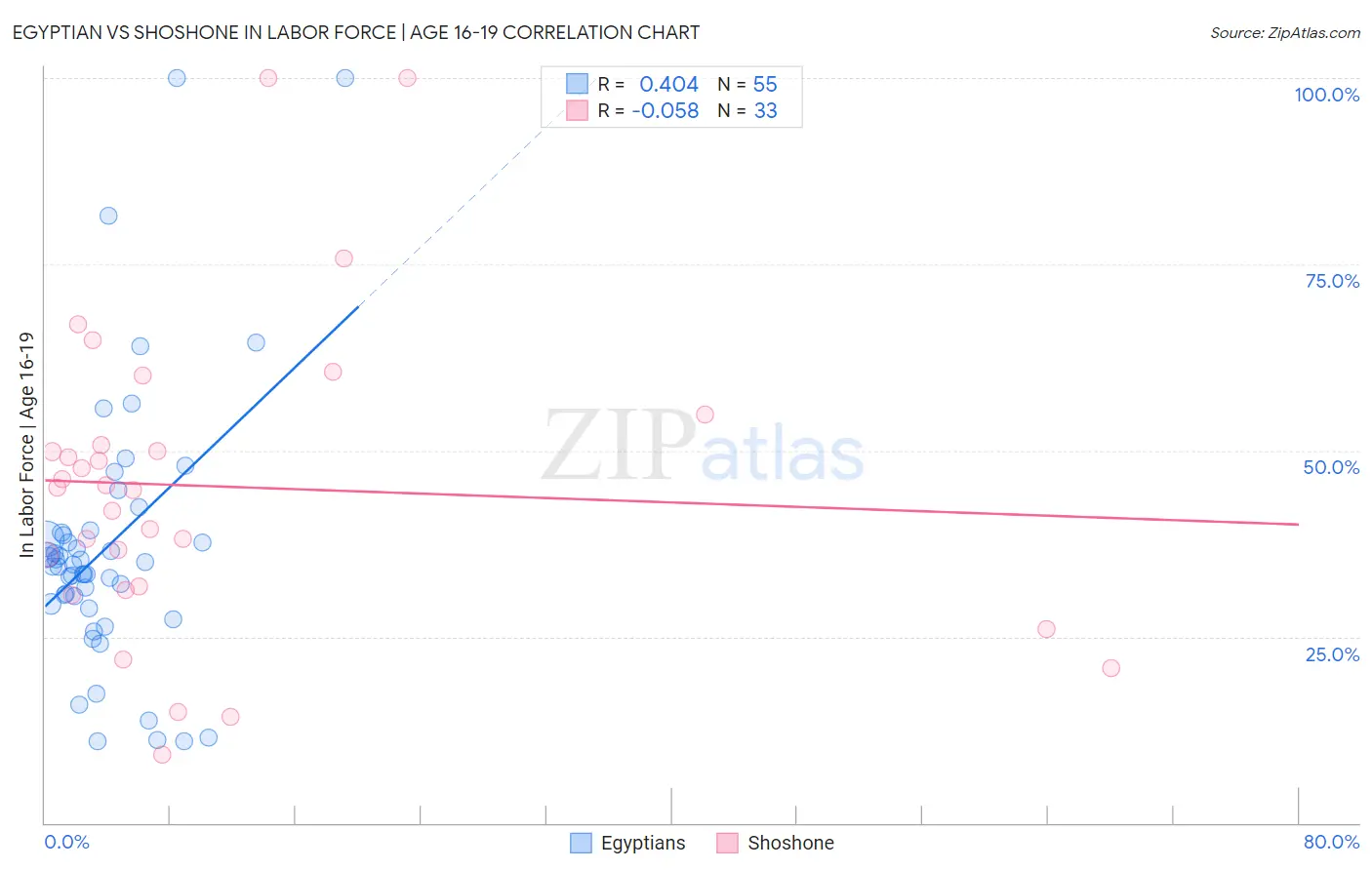 Egyptian vs Shoshone In Labor Force | Age 16-19