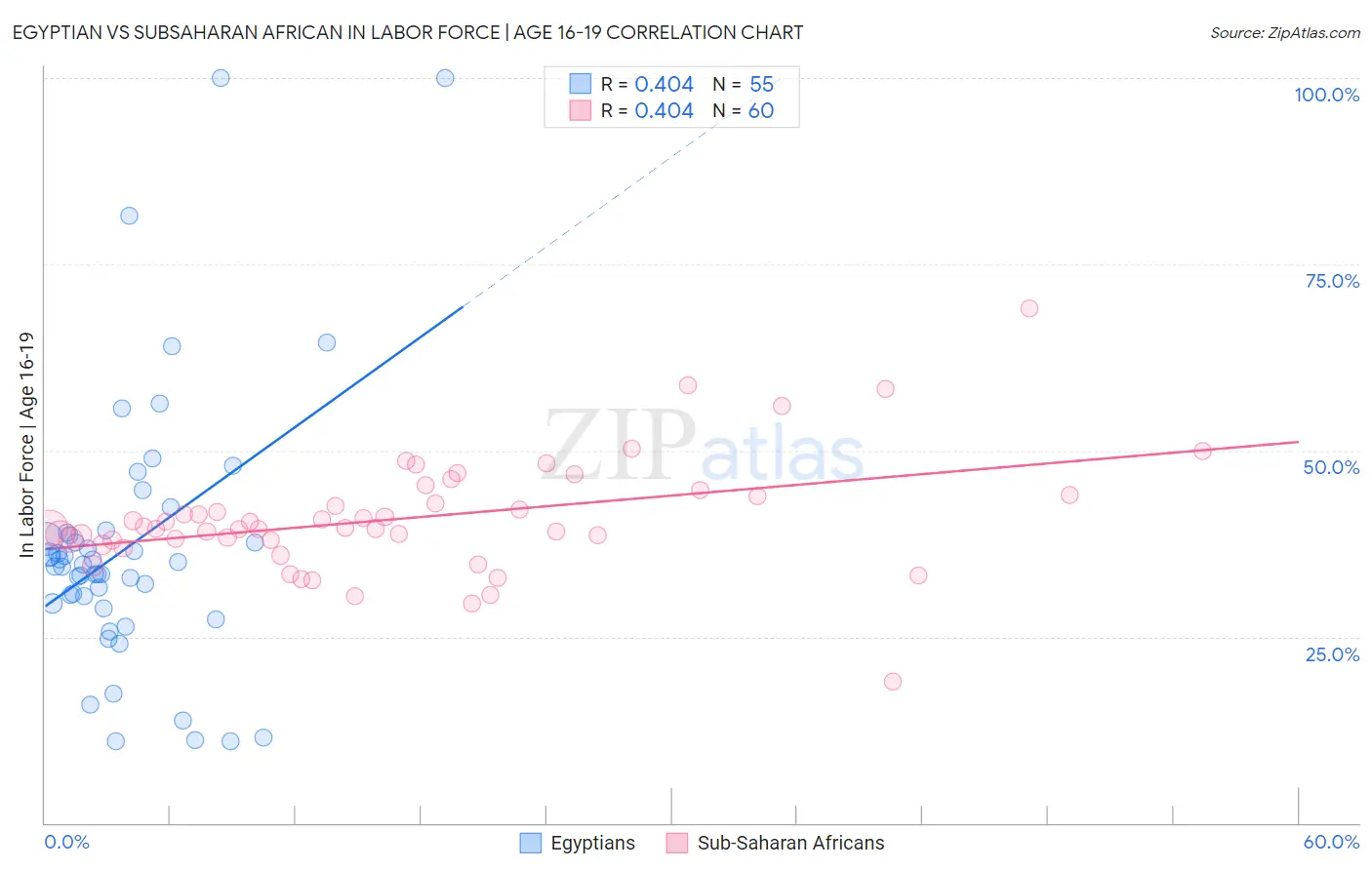 Egyptian vs Subsaharan African In Labor Force | Age 16-19
