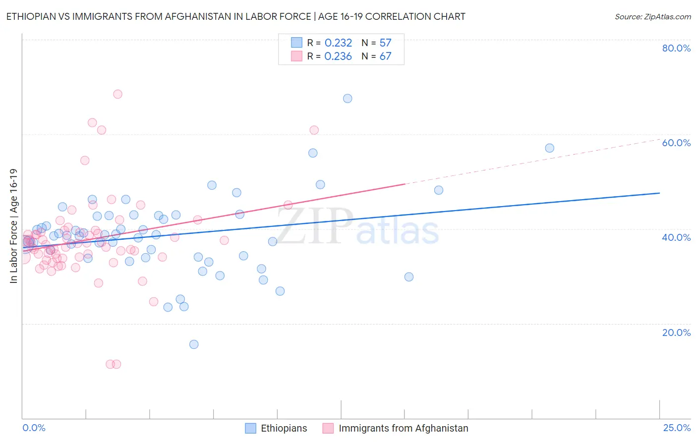 Ethiopian vs Immigrants from Afghanistan In Labor Force | Age 16-19