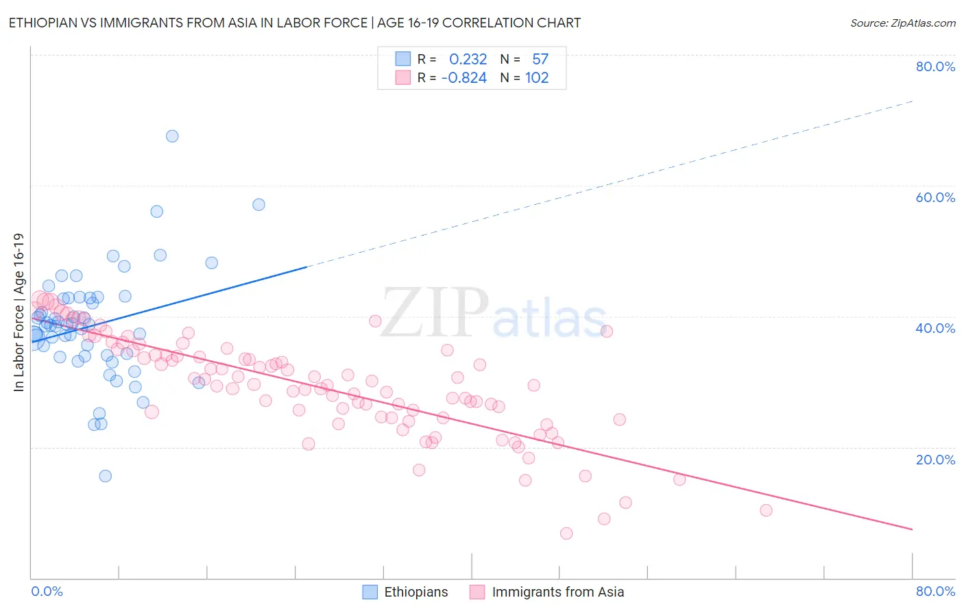 Ethiopian vs Immigrants from Asia In Labor Force | Age 16-19
