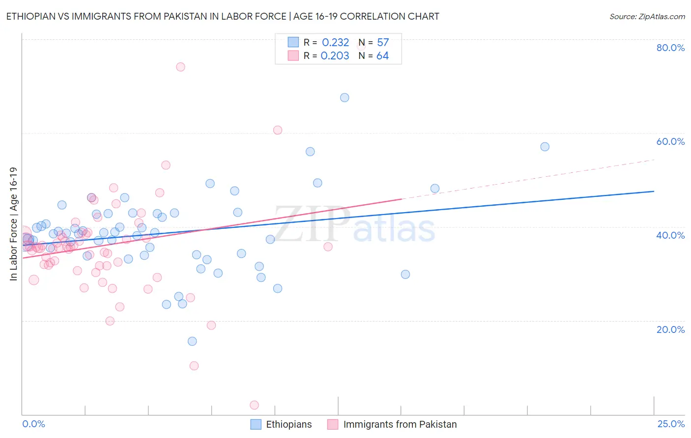 Ethiopian vs Immigrants from Pakistan In Labor Force | Age 16-19