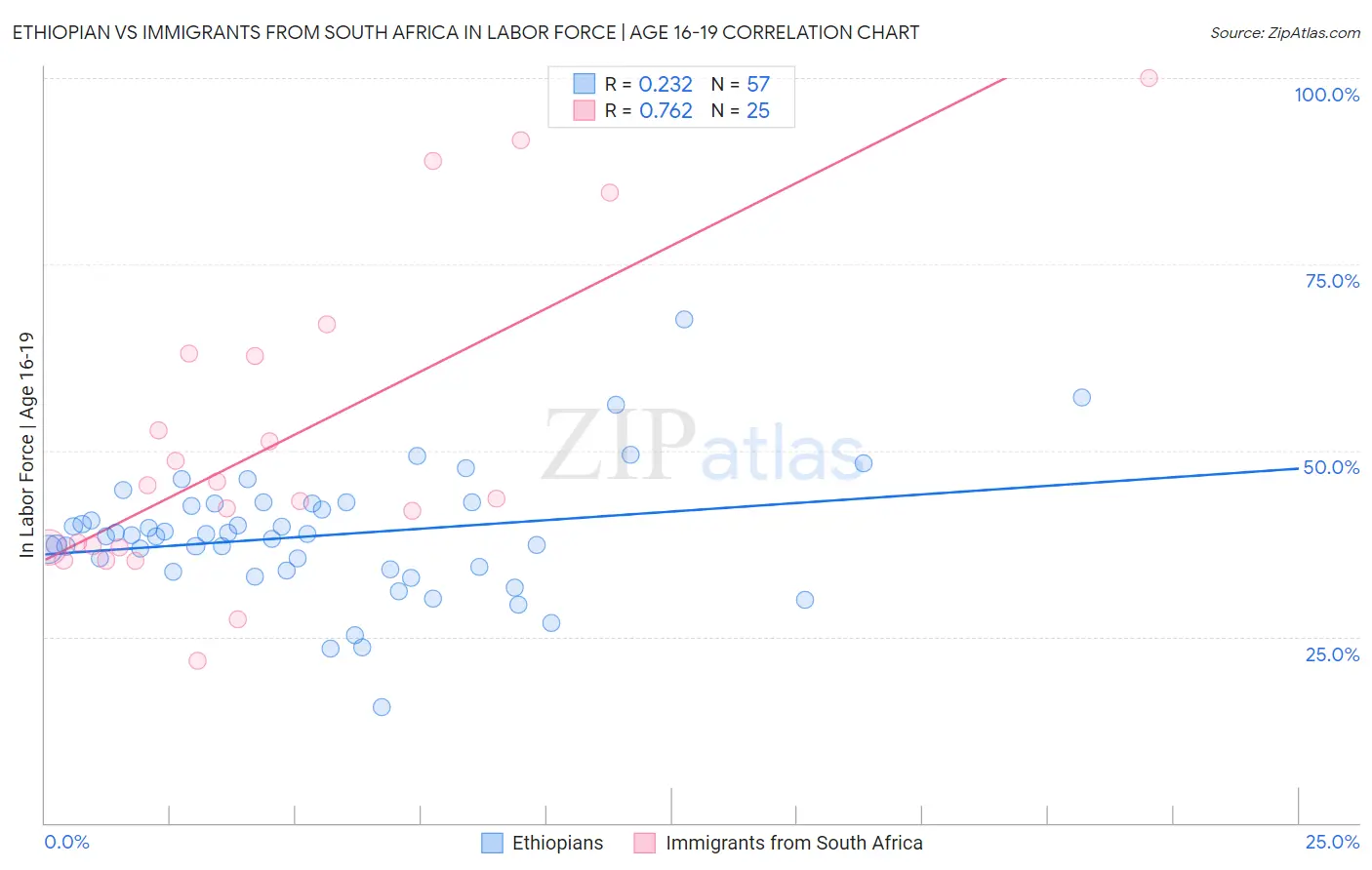 Ethiopian vs Immigrants from South Africa In Labor Force | Age 16-19