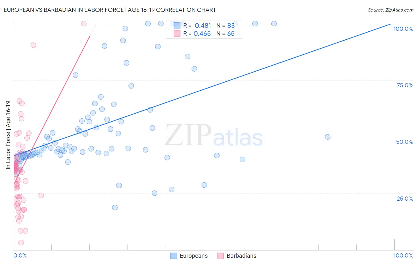 European vs Barbadian In Labor Force | Age 16-19