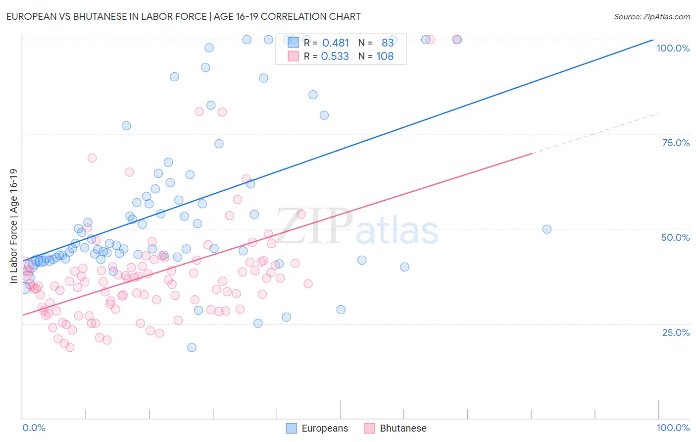 European vs Bhutanese In Labor Force | Age 16-19