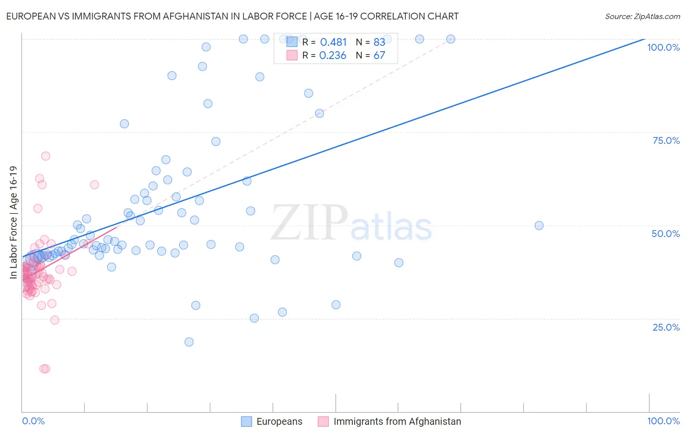 European vs Immigrants from Afghanistan In Labor Force | Age 16-19