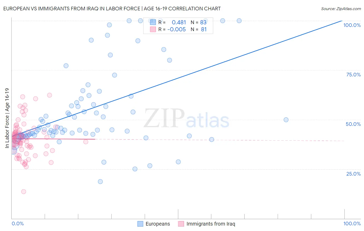 European vs Immigrants from Iraq In Labor Force | Age 16-19