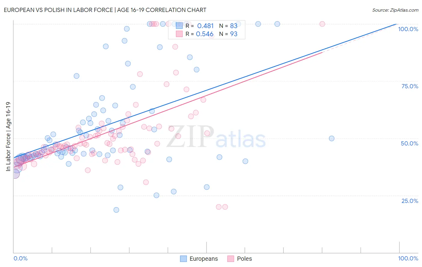 European vs Polish In Labor Force | Age 16-19