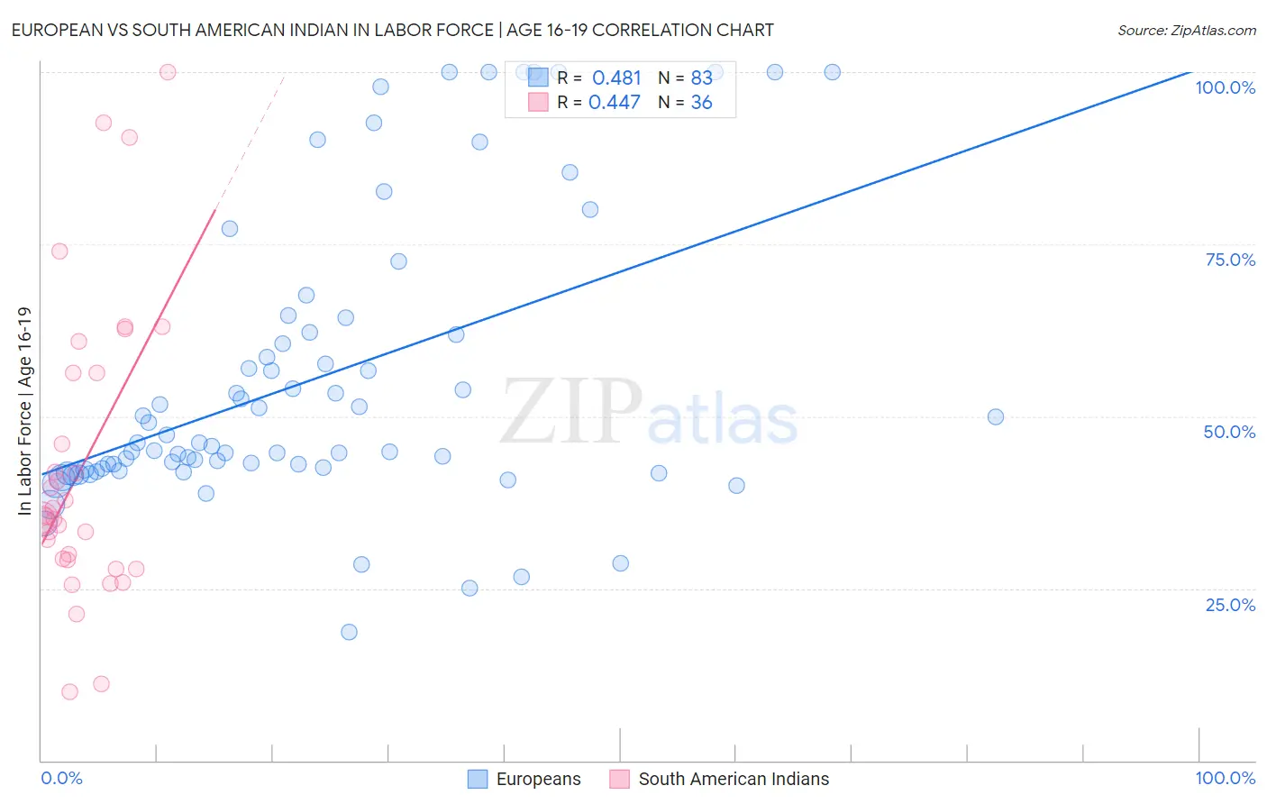 European vs South American Indian In Labor Force | Age 16-19