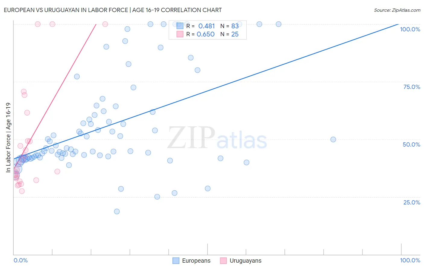 European vs Uruguayan In Labor Force | Age 16-19