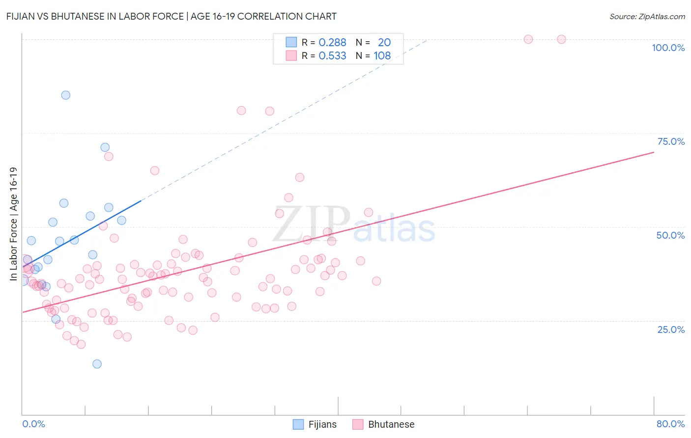 Fijian vs Bhutanese In Labor Force | Age 16-19