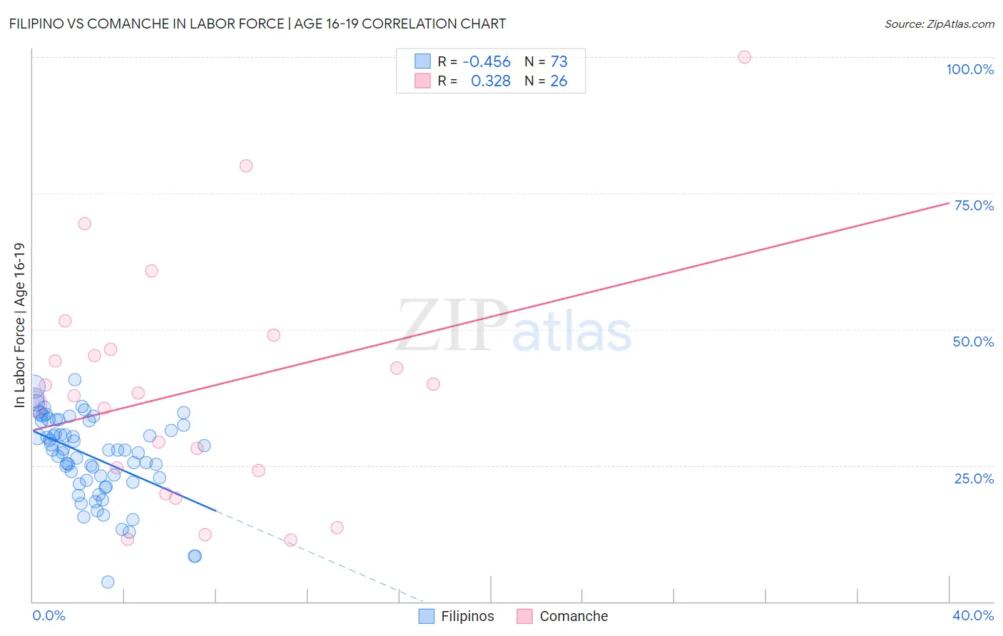Filipino vs Comanche In Labor Force | Age 16-19