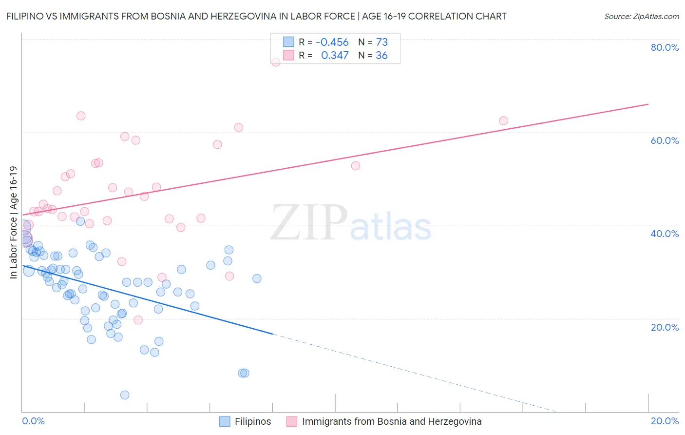 Filipino vs Immigrants from Bosnia and Herzegovina In Labor Force | Age 16-19