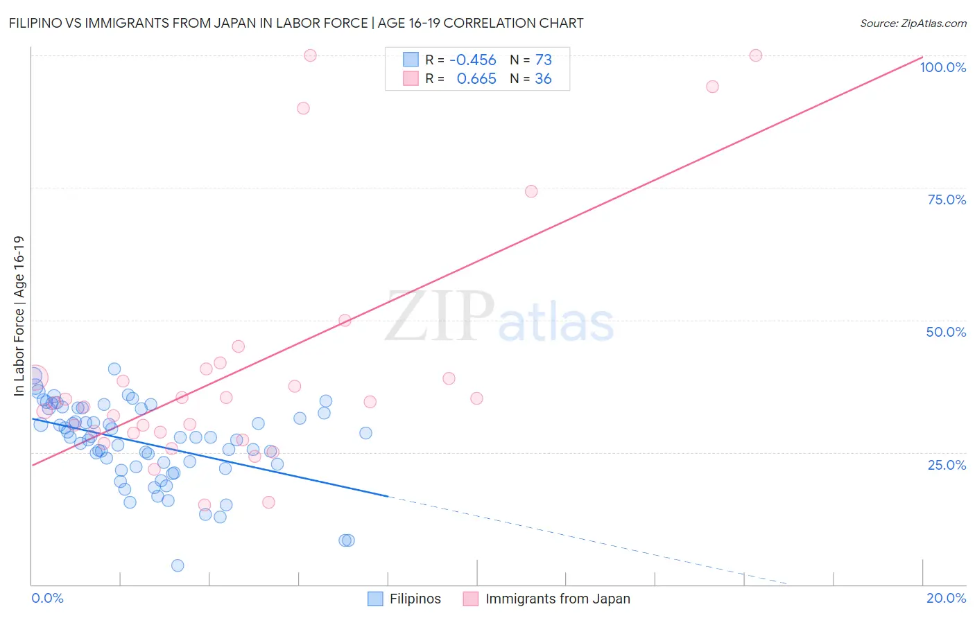 Filipino vs Immigrants from Japan In Labor Force | Age 16-19