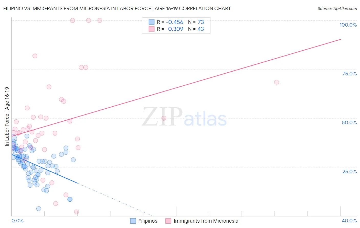 Filipino vs Immigrants from Micronesia In Labor Force | Age 16-19