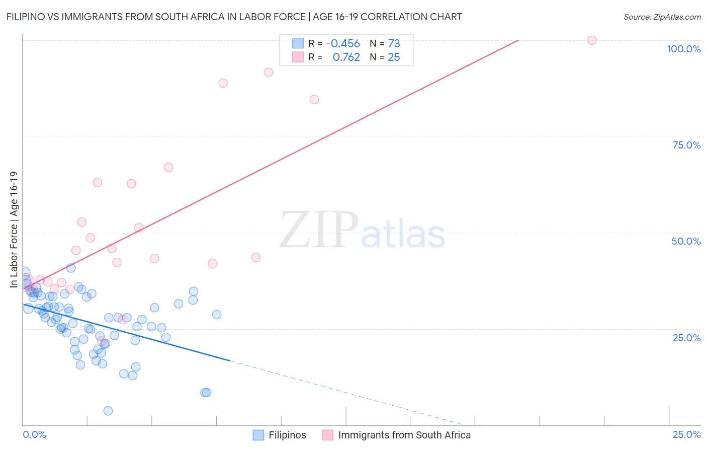 Filipino vs Immigrants from South Africa In Labor Force | Age 16-19