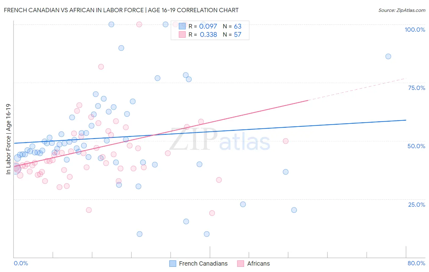 French Canadian vs African In Labor Force | Age 16-19