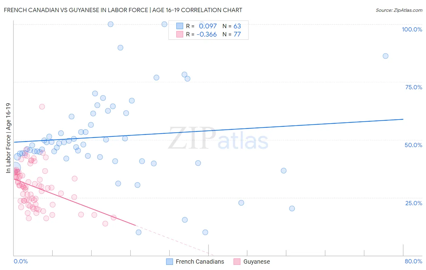 French Canadian vs Guyanese In Labor Force | Age 16-19