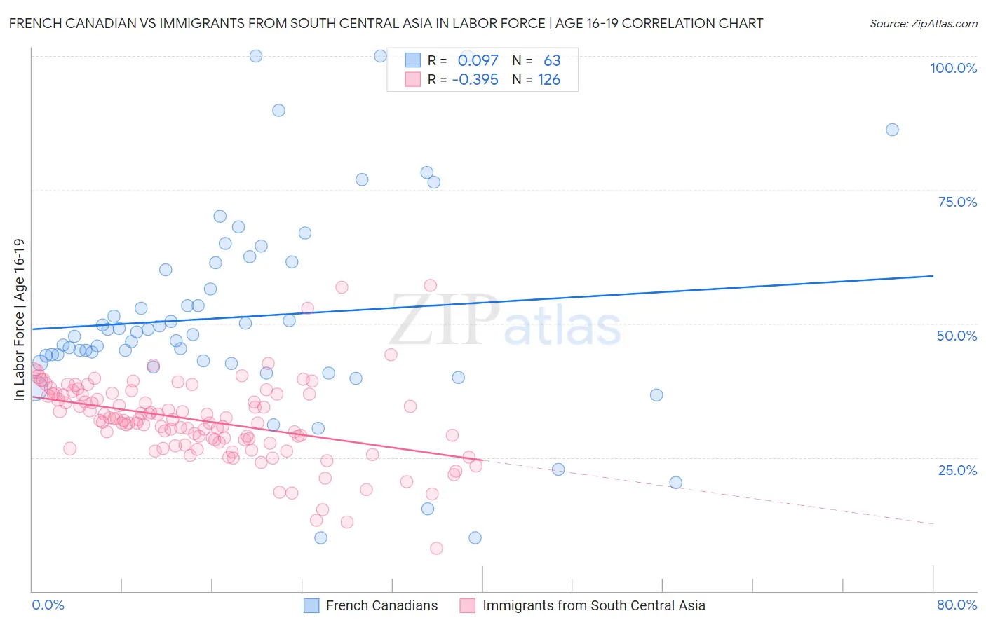 French Canadian vs Immigrants from South Central Asia In Labor Force | Age 16-19