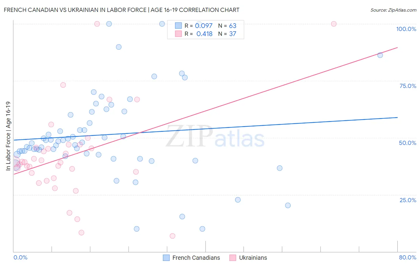 French Canadian vs Ukrainian In Labor Force | Age 16-19