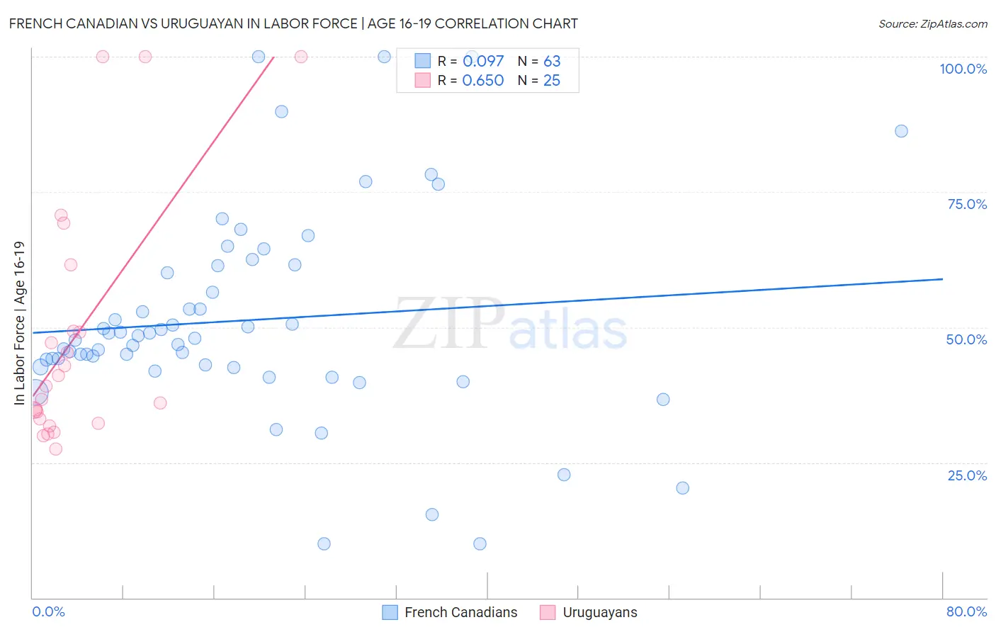 French Canadian vs Uruguayan In Labor Force | Age 16-19