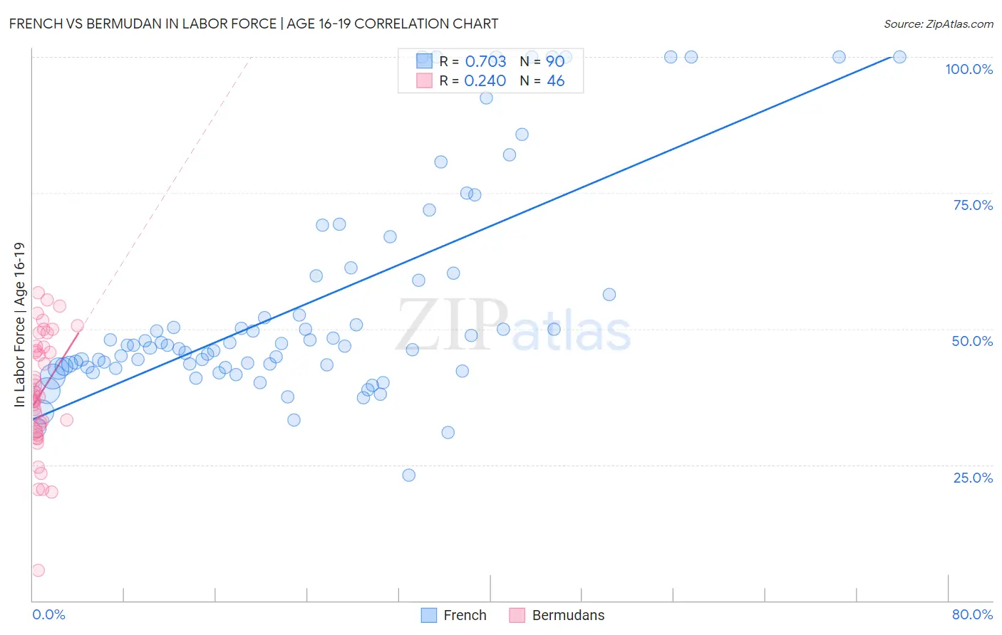 French vs Bermudan In Labor Force | Age 16-19