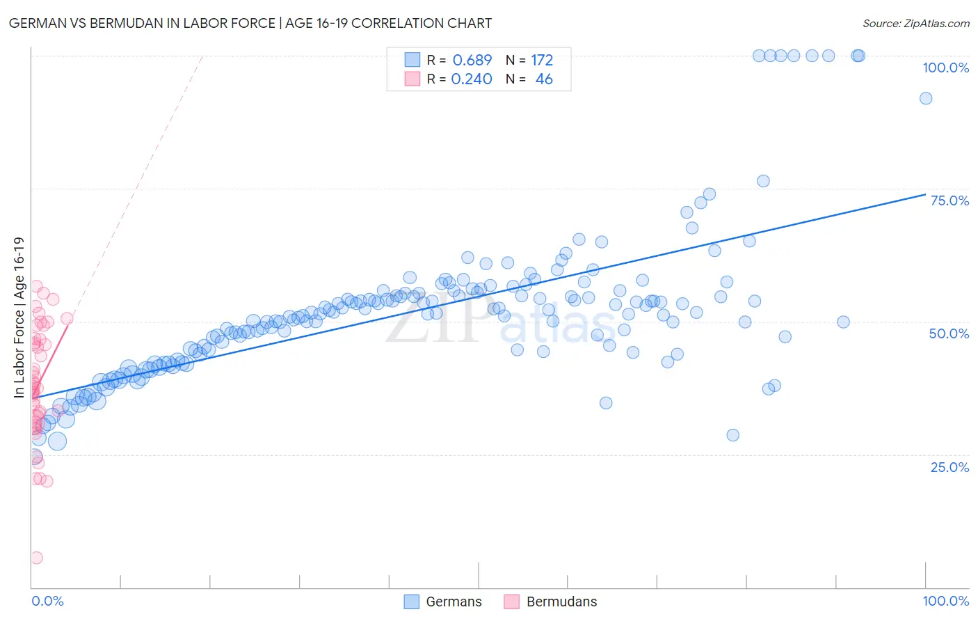 German vs Bermudan In Labor Force | Age 16-19