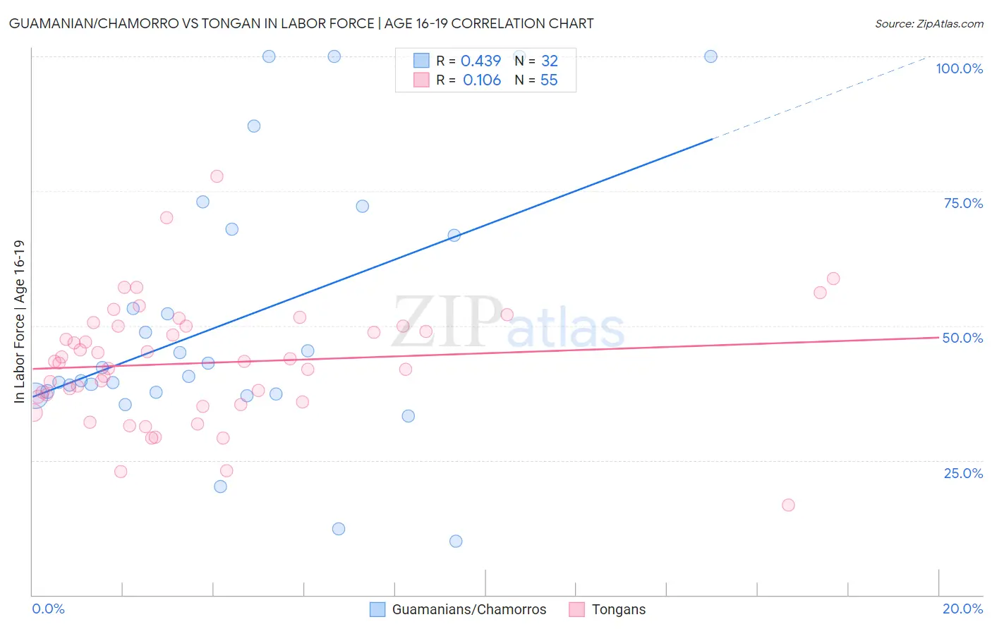 Guamanian/Chamorro vs Tongan In Labor Force | Age 16-19