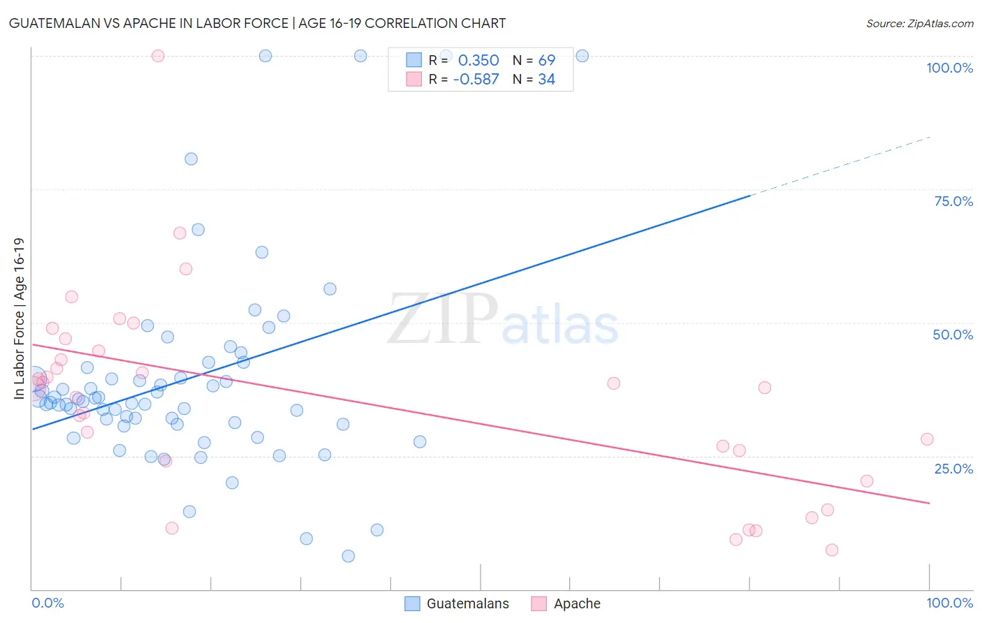 Guatemalan vs Apache In Labor Force | Age 16-19