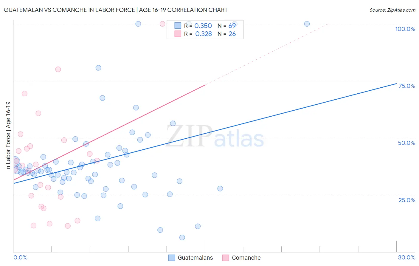 Guatemalan vs Comanche In Labor Force | Age 16-19