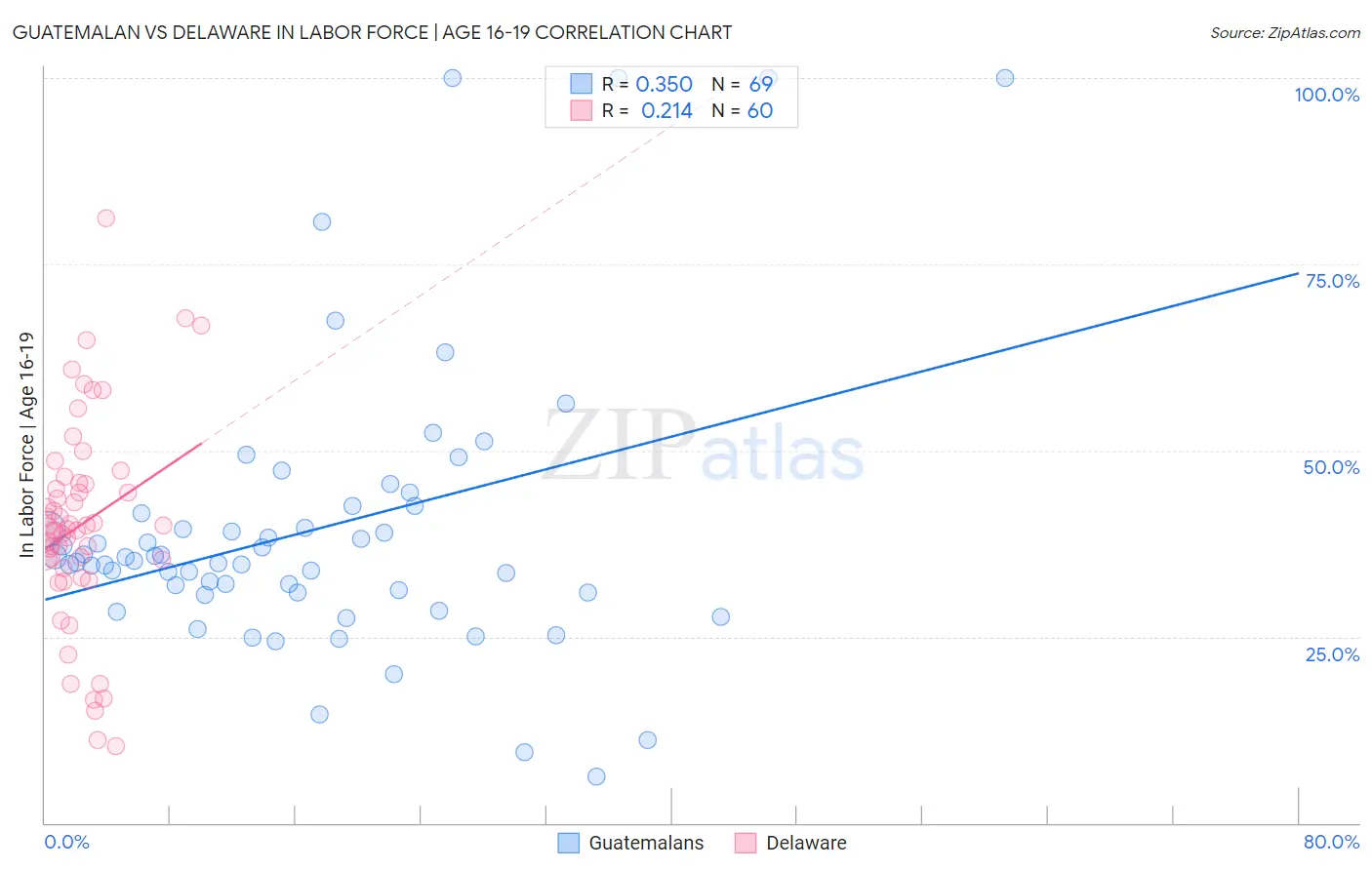 Guatemalan vs Delaware In Labor Force | Age 16-19