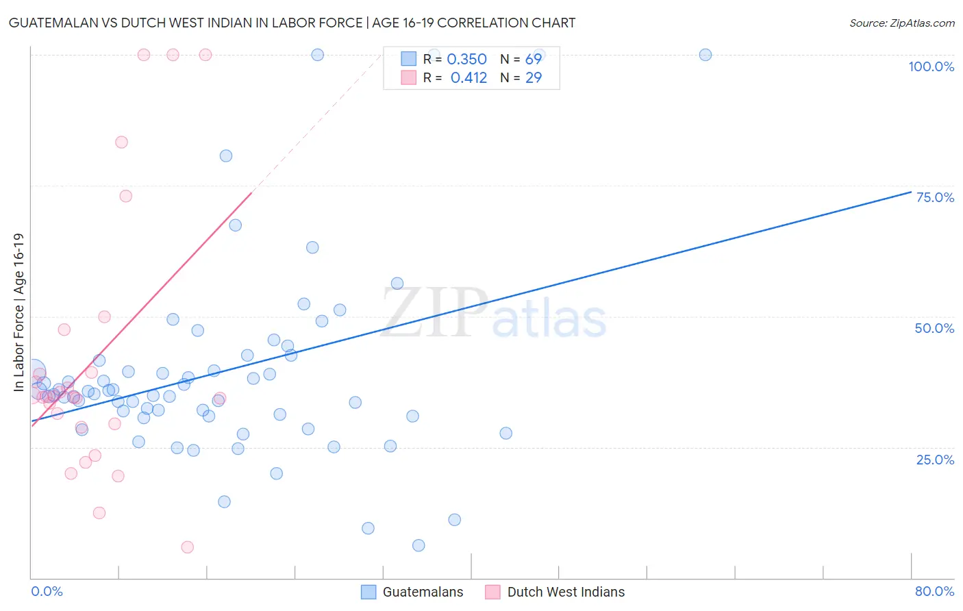 Guatemalan vs Dutch West Indian In Labor Force | Age 16-19