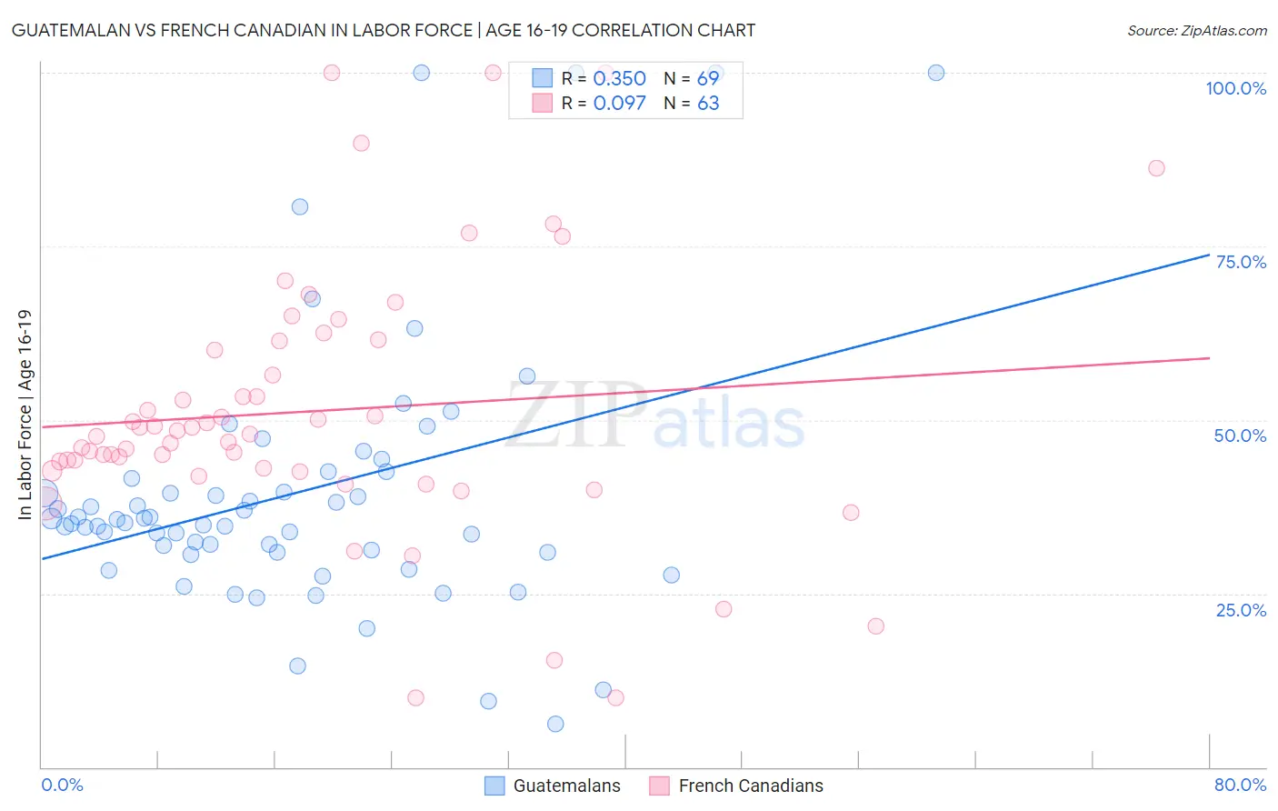 Guatemalan vs French Canadian In Labor Force | Age 16-19