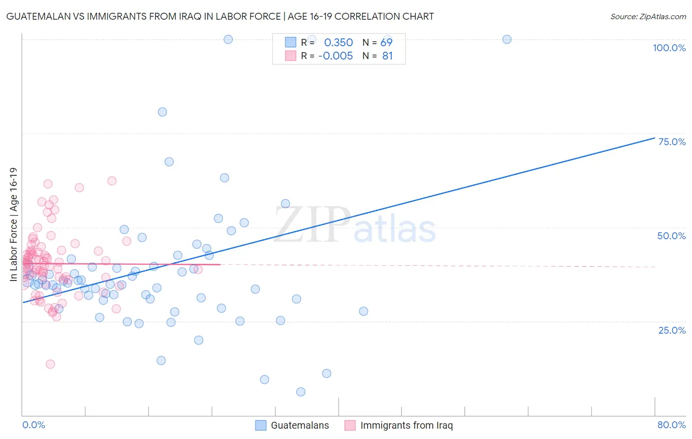 Guatemalan vs Immigrants from Iraq In Labor Force | Age 16-19