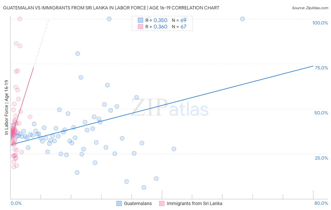 Guatemalan vs Immigrants from Sri Lanka In Labor Force | Age 16-19