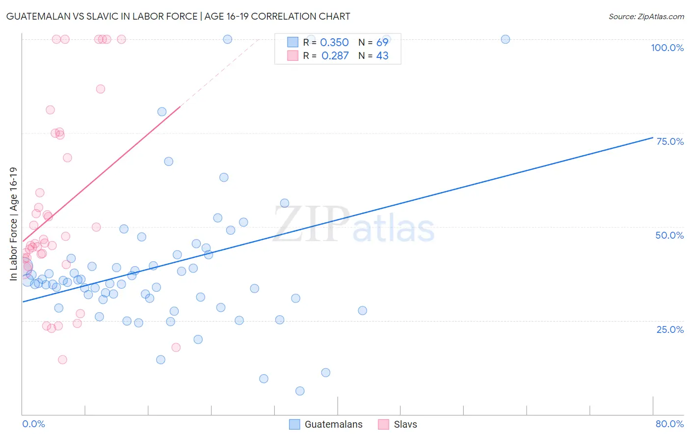 Guatemalan vs Slavic In Labor Force | Age 16-19