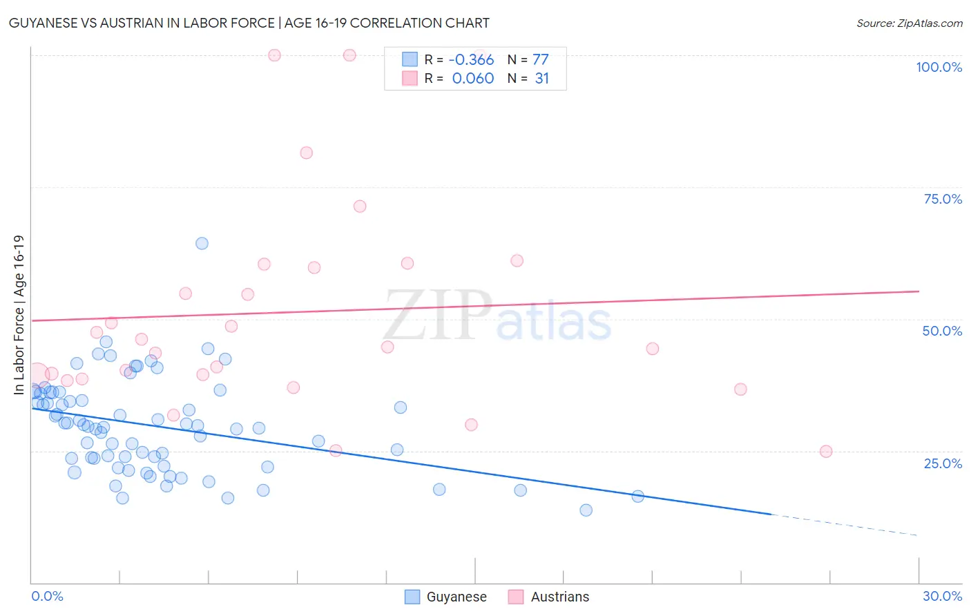 Guyanese vs Austrian In Labor Force | Age 16-19