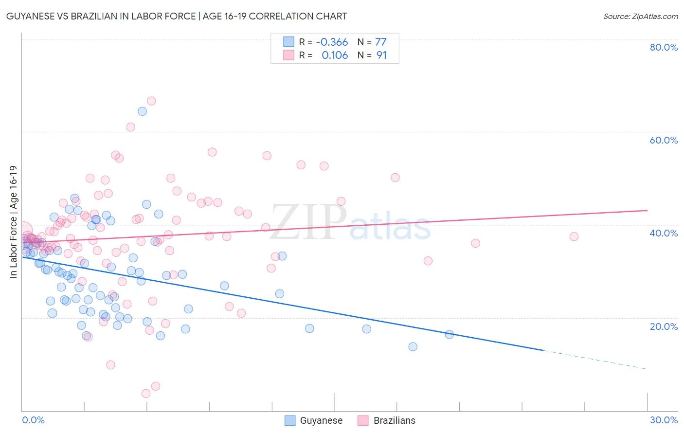 Guyanese vs Brazilian In Labor Force | Age 16-19