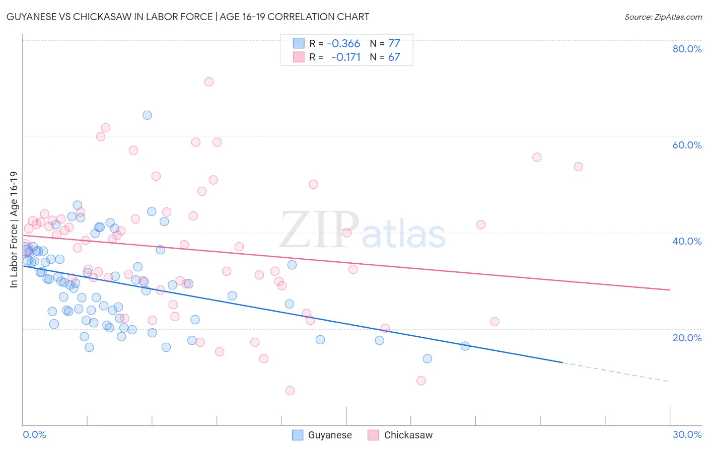 Guyanese vs Chickasaw In Labor Force | Age 16-19