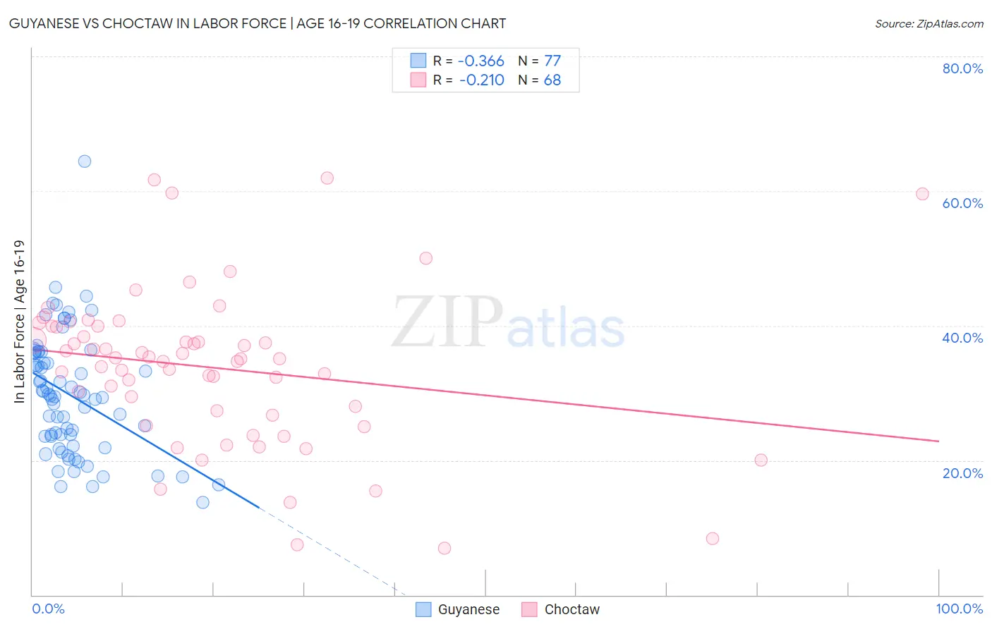 Guyanese vs Choctaw In Labor Force | Age 16-19