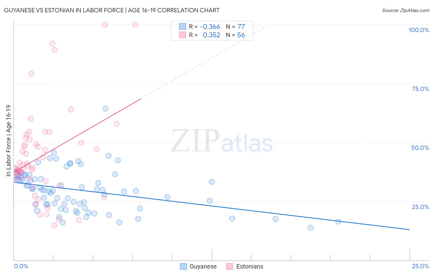 Guyanese vs Estonian In Labor Force | Age 16-19