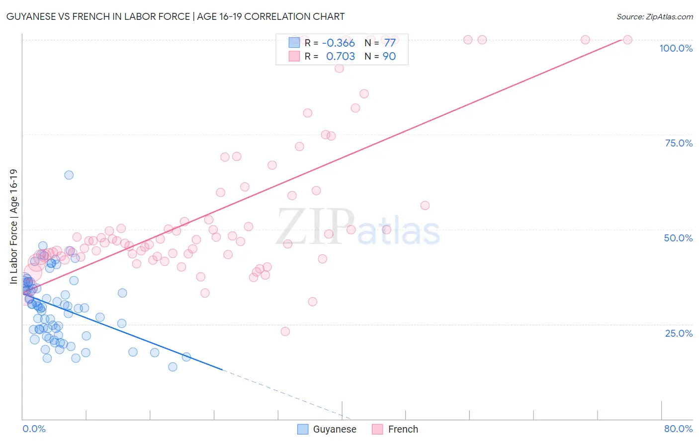 Guyanese vs French In Labor Force | Age 16-19