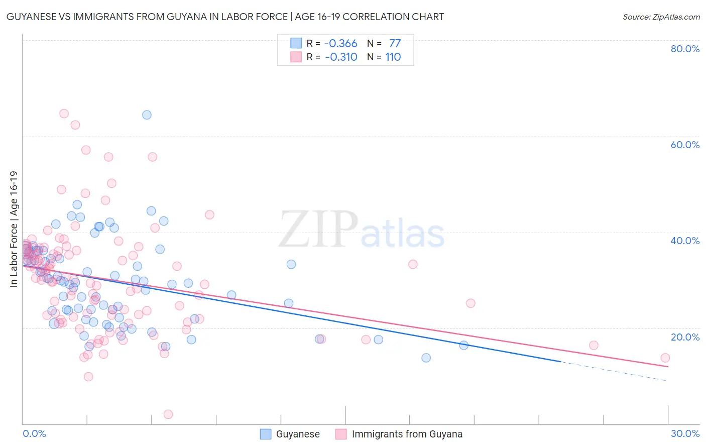 Guyanese vs Immigrants from Guyana In Labor Force | Age 16-19