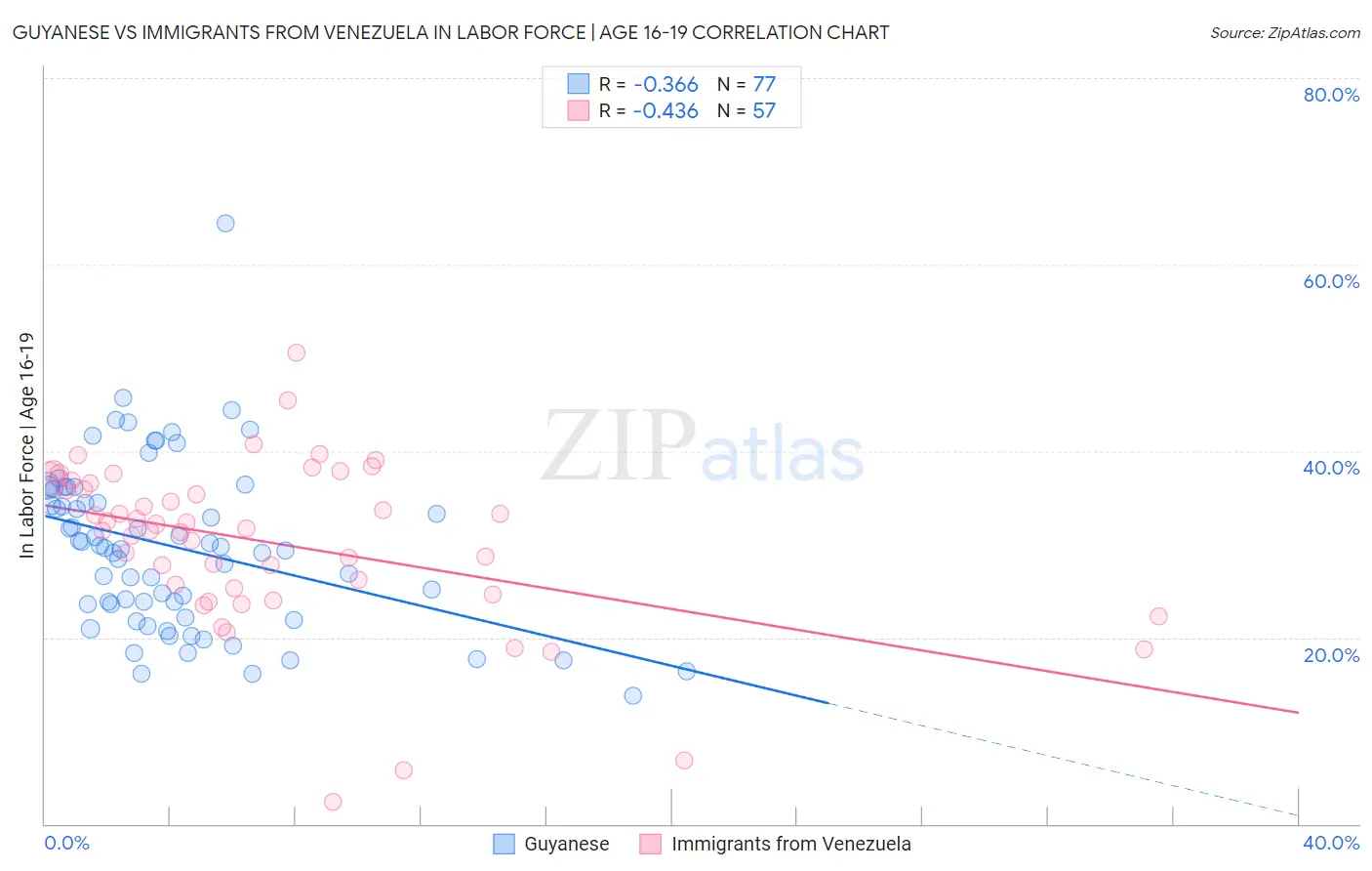 Guyanese vs Immigrants from Venezuela In Labor Force | Age 16-19