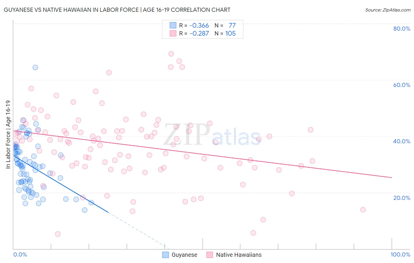 Guyanese vs Native Hawaiian In Labor Force | Age 16-19