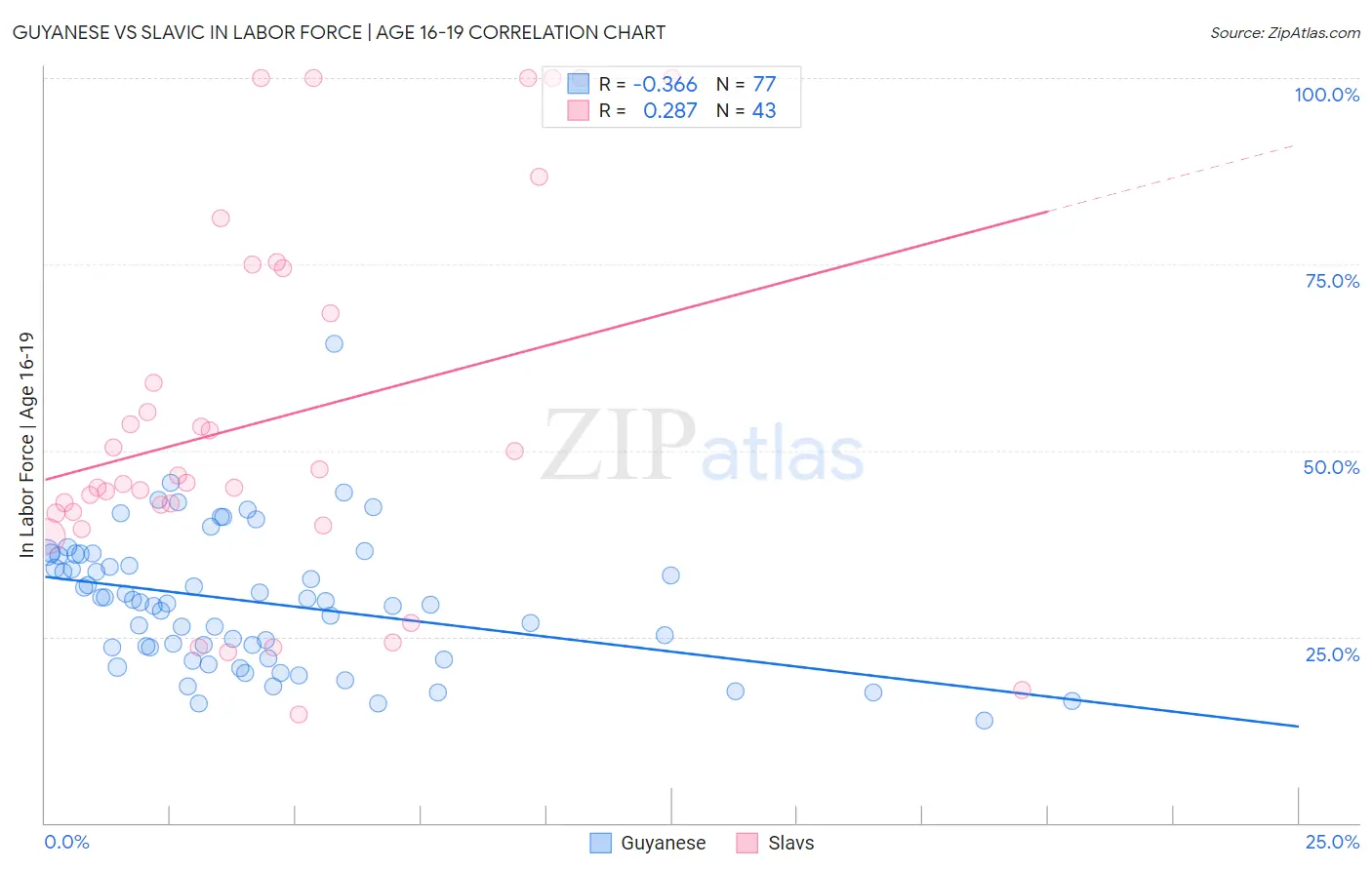 Guyanese vs Slavic In Labor Force | Age 16-19