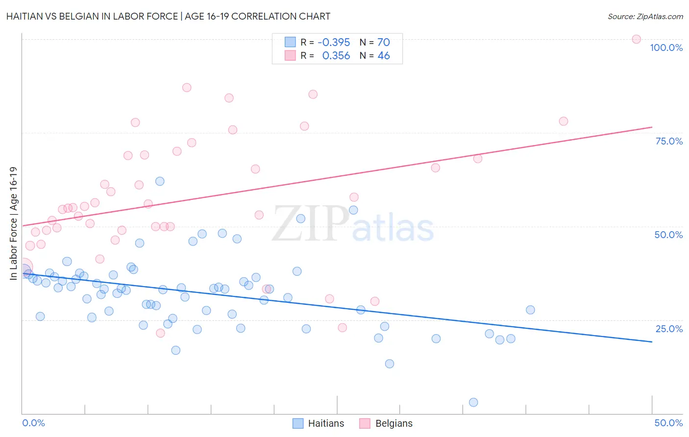 Haitian vs Belgian In Labor Force | Age 16-19