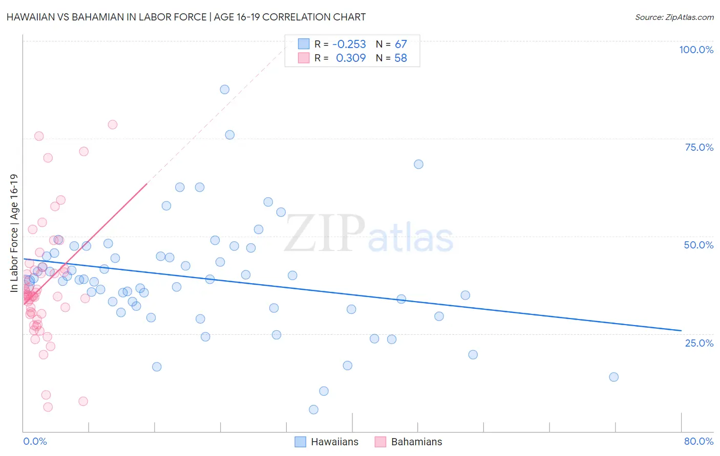Hawaiian vs Bahamian In Labor Force | Age 16-19