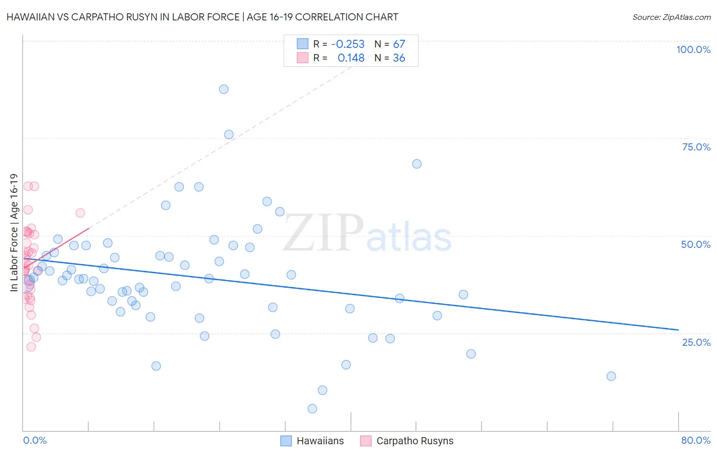 Hawaiian vs Carpatho Rusyn In Labor Force | Age 16-19